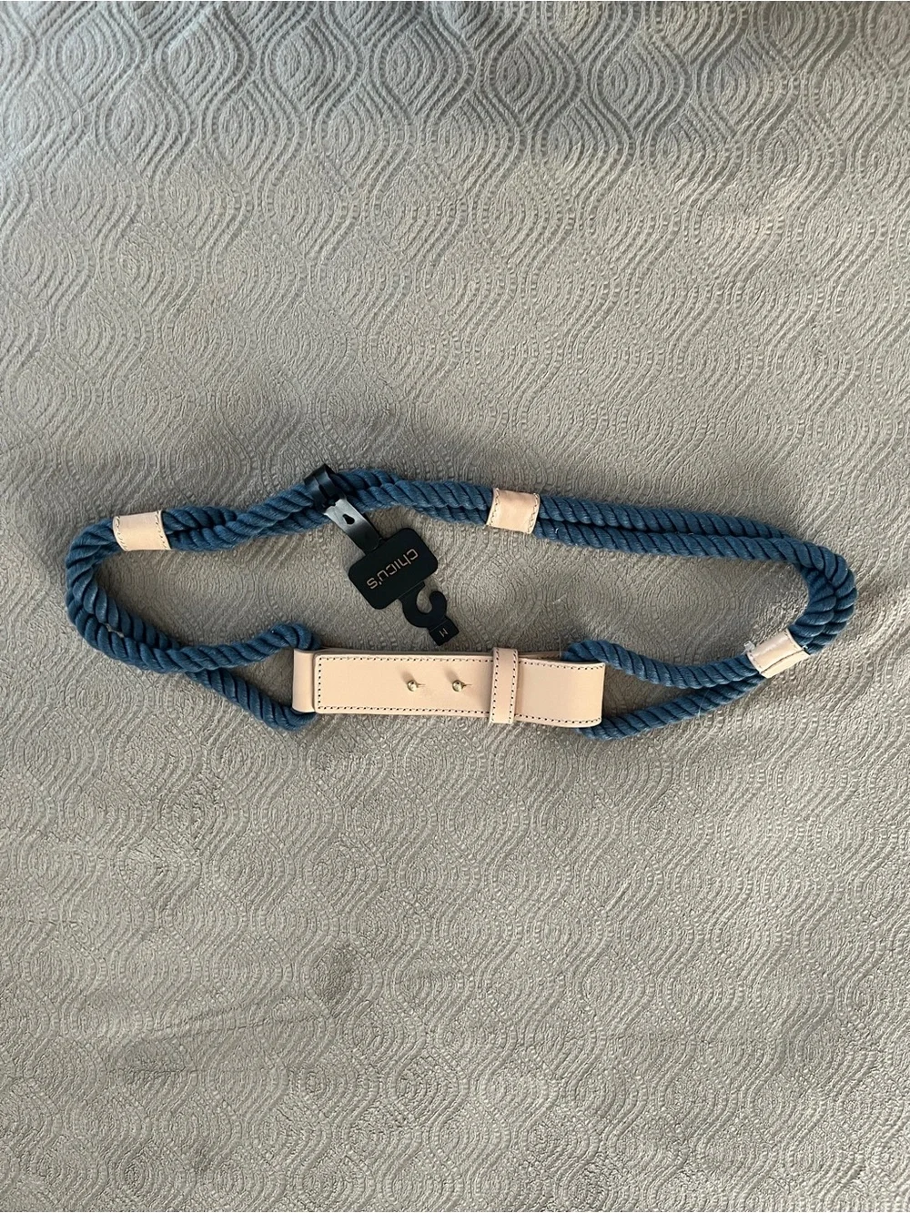 Chicos faux leather and rope belt in blue and cream size medium